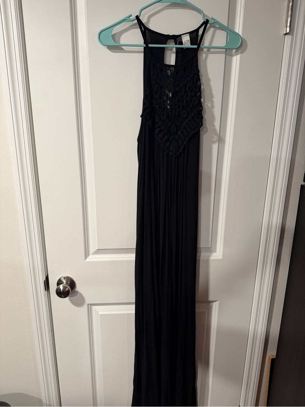 Black Crochet Yoke Maxi Dress